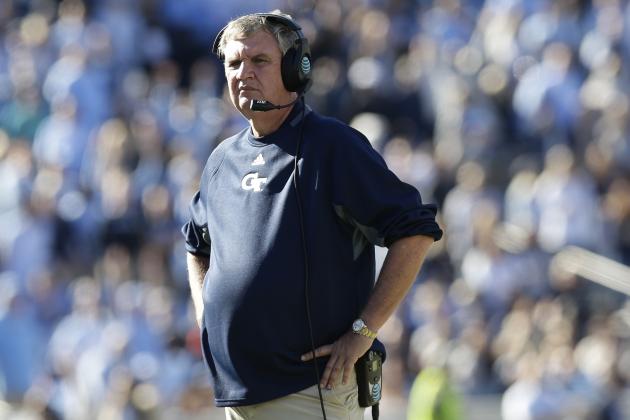 Georgia Tech head coach Paul Johnson looks on during the second half of an NCAA college football game against North Carolina in Chapel Hill, N.C., Saturday, Nov. 3, 2018. Georgia Tech won 38-28. (AP Photo/Gerry Broome)