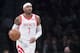 Houston Rockets forward Carmelo Anthony handles the ball during the first half of an NBA basketball game against the Brooklyn Nets, Friday, Nov. 2, 2018, in New York. (AP Photo/Mary Altaffer)