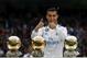 MADRID, SPAIN - DECEMBER 09: Cristiano Ronaldo of Real Madrid CF poses with his five Golden Ball (Ballon d'Or) trophies prior to start the La Liga match between Real Madrid CF and Sevilla FC at Estadio Santiago Bernabeu on December 9, 2017 in Madrid, Spain . (Photo by Gonzalo Arroyo Moreno/Getty Images)