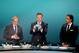 Former Irish footballer Ronnie Whelan (C) holds up a slip of paper after drawing France from the pot flanked by UEFA deputy secretary general Giorgio Marchetti (L) and former Portuguese footballer Nuno Gomes (R) during the UEFA Euro 2020 football competition qualifying draw in Dublin on December 2, 2018. (Photo by Paul FAITH / AFP) (Photo credit should read PAUL FAITH/AFP/Getty Images)