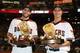 PHOENIX, AZ - MARCH 29: Paul Goldschmidt #44 and Zack Greinke #21 of the Arizona Diamondbacks pose with their golden glove awards before the opening day MLB game against the Colorado Rockies at Chase Field on March 29, 2018 in Phoenix, Arizona. (Photo by Christian Petersen/Getty Images)