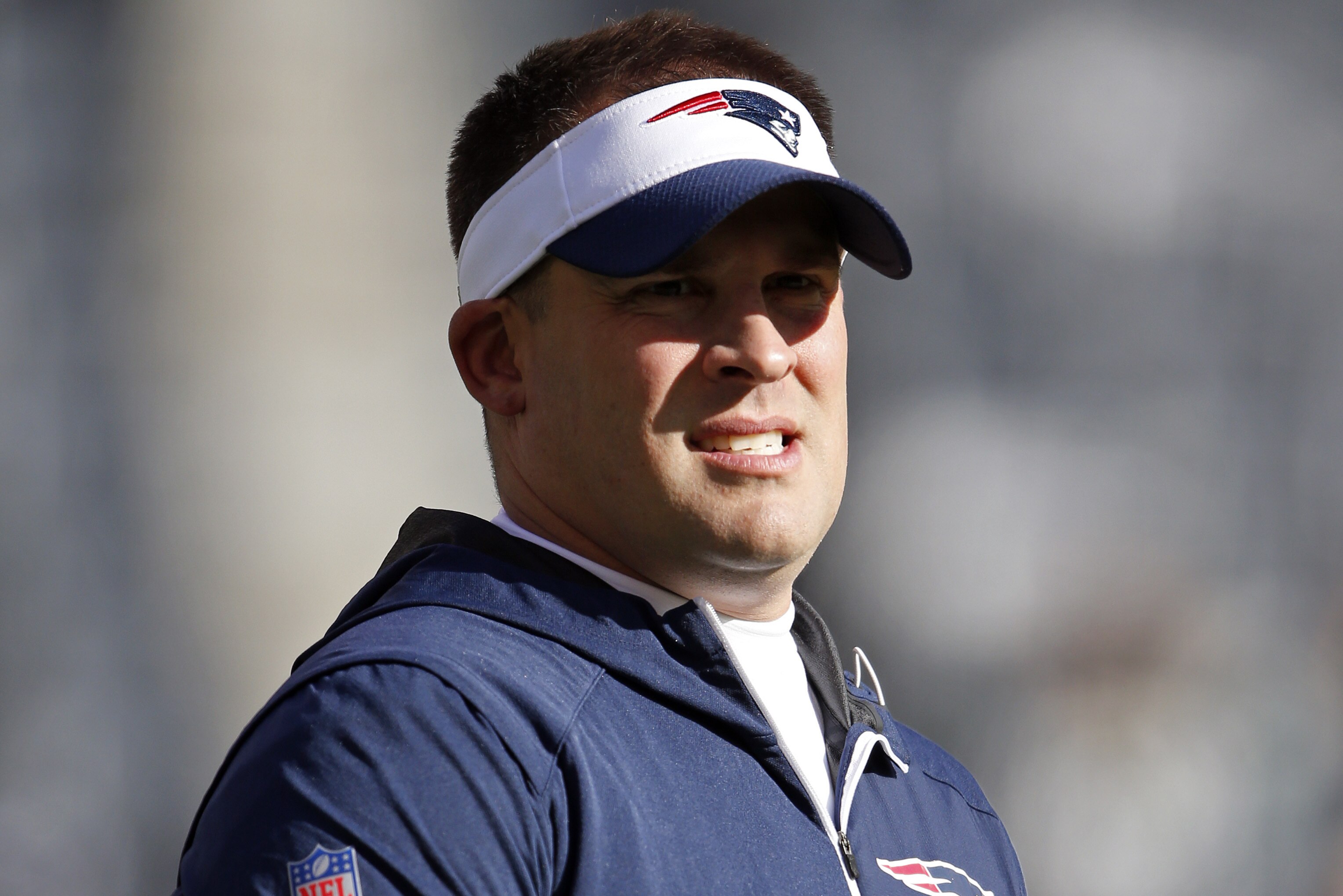 New England Patriots offensive coordinator Josh McDaniels prior to an NFL football game against the New York Jets, Sunday, Nov. 25, 2018, in East Rutherford, N.J. (AP Photo/Adam Hunger)