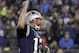 New England Patriots quarterback Tom Brady celebrates a touchdown run by James Develin during the second half of an NFL football game against the Minnesota Vikings, Sunday, Dec. 2, 2018, in Foxborough, Mass. (AP Photo/Elise Amendola)