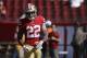 San Francisco 49ers running back Matt Breida (22) before an NFL football game against the Tampa Bay Buccaneers Sunday, Nov. 25, 2018, in Tampa, Fla. (AP Photo/Chris O'Meara)