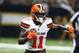 Cleveland Browns wide receiver Antonio Callaway (11) runs during the second half of an NFL football game against the New Orleans Saints in New Orleans, Sunday, Sept. 16, 2018. The Saints won 21-18. (AP Photo/Butch Dill)