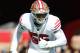 SANTA CLARA, CA - OCTOBER 21: Reuben Foster #56 of the San Francisco 49ers defends during the game against the Los Angeles Rams at Levi's Stadium on October 21, 2018 in Santa Clara, California. The Rams defeated the 49ers 39-10. (Photo by Michael Zagaris/San Francisco 49ers/Getty Images)