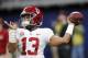 Alabama quarterback Tua Tagovailoa (13) warms up ahead of the Southeastern Conference championship NCAA college football game between Georgia and Alabama, Saturday, Dec. 1, 2018, in Atlanta. (AP Photo/John Bazemore)