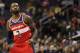 WASHINGTON, DC - DECEMBER 01: John Wall #2 of the Washington Wizards reacts against the Brooklyn Nets during the first half at Capital One Arena on December 01, 2018 in Washington, DC. NOTE TO USER: User expressly acknowledges and agrees that, by downloading and or using this photograph, User is consenting to the terms and conditions of the Getty Images License Agreement. (Photo by Patrick Smith/Getty Images)