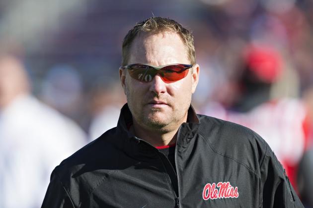 OXFORD, MS - NOVEMBER 26: Head Coach Hugh Freeze of the Mississippi Rebels watches his team warm up before a game against the Mississippi State Bulldogs at Vaught-Hemingway Stadium on November 26, 2016 in Oxford, Mississippi. The Bulldogs defeated the Rebels 55-20. (Photo by Wesley Hitt/Getty Images)