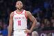 Houston Rockets guard Eric Gordon pauses on the court during the second half of an NBA basketball game against the Brooklyn Nets, Friday, Nov. 2, 2018, in New York. The Rockets won 119-111. (AP Photo/Mary Altaffer)
