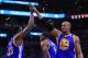 SAN ANTONIO, TX - MAY 20: David West #3 of the Golden State Warriors high fives Draymond Green #23 in the first half against the San Antonio Spurs during Game Three of the 2017 NBA Western Conference Finals at AT&T Center on May 20, 2017 in San Antonio, Texas. NOTE TO USER: User expressly acknowledges and agrees that, by downloading and or using this photograph, User is consenting to the terms and conditions of the Getty Images License Agreement. (Photo by Ronald Martinez/Getty Images)