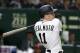 MLB All-Star catcher J.T. Realmuto of the Miami Marlins watches the flight of his three-run home-run off All Japan's pitcher Masaru Sato in the eighth inning of Game 2 of their All-Stars Series baseball at Tokyo Dome in Tokyo, Saturday, Nov. 10, 2018. (AP Photo/Toru Takahashi)