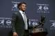 Oklahoma quarterback Kyler Murray holds the Heisman Trophy after winning the award Saturday, Dec. 8, 2018, in New York. (AP Photo/Craig Ruttle)