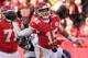 Kansas City Chiefs quarterback Patrick Mahomes (15) throws an interception under pressure from Baltimore Ravens linebacker Za'Darius Smith (90) during the second half of an NFL football game in Kansas City, Mo., Sunday, Dec. 9, 2018. Ravens defensive back Chuck Clark caught the pass. (AP Photo/Ed Zurga)