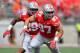 COLUMBUS, OH - SEPTEMBER 1: Malik Harrison #39 of the Ohio State Buckeyes and Nick Bosa #97 of the Ohio State Buckeyes defend against the Oregon State Beavers at Ohio Stadium on September 1, 2018 in Columbus, Ohio. Ohio State defeated Oregon State 77-31. (Photo by Jamie Sabau/Getty Images)