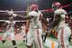 ATLANTA, GA - DECEMBER 01: Jerry Jeudy #4 of the Alabama Crimson Tide celebrates with teammates after scoring a touchdown against the Georgia Bulldogs in the fourth quarter during the 2018 SEC Championship Game at Mercedes-Benz Stadium on December 1, 2018 in Atlanta, Georgia. (Photo by Kevin C. Cox/Getty Images)