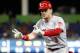 Cincinnati Reds' Scooter Gennett celebrates a base hit during the fourth inning of a baseball game against the Miami Marlins, Saturday, Sept. 22, 2018, in Miami. (AP Photo/Wilfredo Lee)
