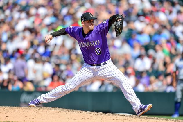 DENVER, CO - AUGUST 12: Adam Ottavino #0 of the Colorado Rockies pitches against the Los Angeles Dodgers at Coors Field on August 12, 2018 in Denver, Colorado. (Photo by Dustin Bradford/Getty Images)