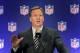 FILE - In this Oct. 18, 2017, file photo, NFL commissioner Roger Goodell speaks during a news conference, in New York. The NFL expects a five-year contract extension with Commissioner Roger Goodell to be finalized soon, despite a threatened lawsuit by Dallas Cowboys owner Jerry Jones. NFL spokesman Joe Lockhart said Thursday, Nov. 9, 2017, that “our expectation is this will be wrapped up soon, but we can't project an actual date.”(AP Photo/Julie Jacobson, File)