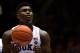 DURHAM, NC - DECEMBER 08: Zion Williamson #1 of the Duke Blue Devils concentrates at the free-throw line against the Yale Bulldogs at Cameron Indoor Stadium on December 8, 2018 in Durham, North Carolina. Duke won 91-58. (Photo by Lance King/Getty Images)