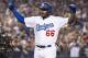 LOS ANGELES, CA - OCTOBER 27: Yasiel Puig #66 of the Los Angeles Dodgers reacts after hitting a three run home run during the sixth inning of game four of the 2018 World Series against the Boston Red Sox on October 27, 2018 at Dodger Stadium in Los Angeles, California. (Photo by Billie Weiss/Boston Red Sox/Getty Images)