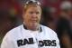 Oakland Raiders owner Mark Davis watches warm ups before an NFL football game against the San Francisco 49ers in Santa Clara, Calif., Thursday, Nov. 1, 2018. (AP Photo/Ben Margot)