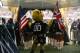 Jacksonville Jaguars mascot Jaxson waits to run out before the first half of an NFL football game against Philadelphia Eagles at Wembley stadium in London, Sunday, Oct. 28, 2018. (AP Photo/Matt Dunham)