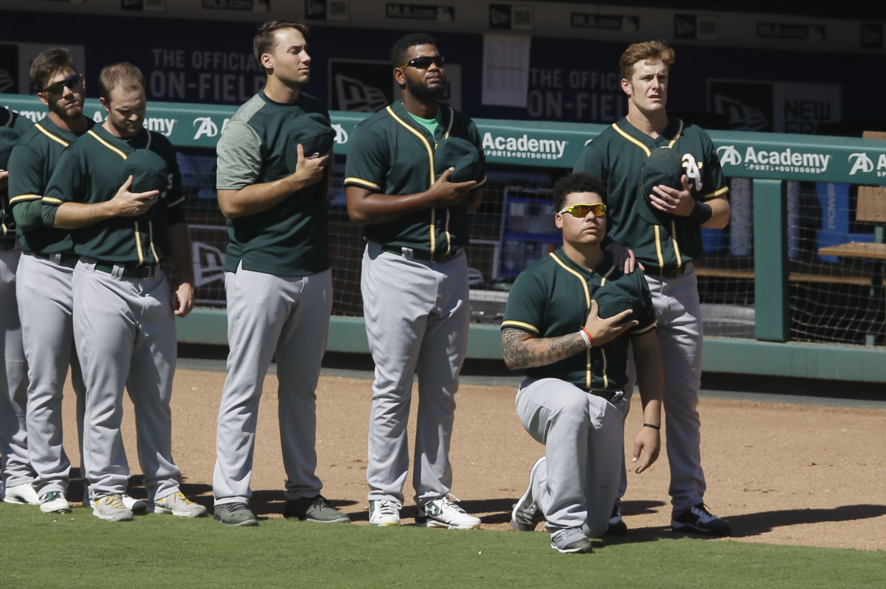 Oakland A's Bruce Maxwell first MLB player to kneel during anthem