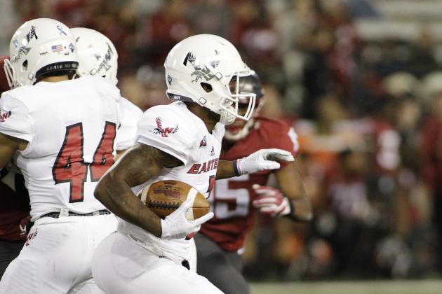 Eastern Washington quarterback Eric Barriere runs with the ball during the second half of an NCAA college football game against Washington State in Pullman, Wash., Saturday, Sept. 15, 2018. (AP Photo/Young Kwak)