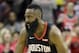 Houston Rockets' James Harden (13) reacts after dunking the ball against the Los Angeles Lakers during the first half of an NBA basketball game Thursday, Dec. 13, 2018, in Houston. (AP Photo/David J. Phillip)