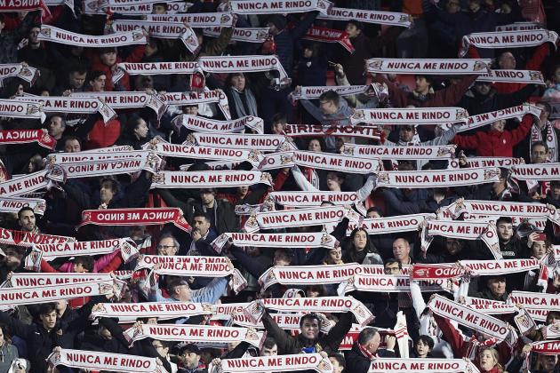 SEVILLE, SPAIN - DECEMBER 13: Fans of Sevilla FC show their scarfs during the UEFA Europa League Group J match between Sevilla and FC Krasnodar at Estadio Ramon Sanchez Pizjuan on December 13, 2018 in Seville, Spain. (Photo by Quality Sport Images/Getty Images)