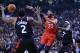 TORONTO, ON - NOVEMBER 12: Anthony Davis #23 of the New Orleans Pelicans passes the ball as Kawhi Leonard #2 and Pascal Siakam #43 of the Toronto Raptors defend during the first half of an NBA game at Scotiabank Arena on November 12, 2018 in Toronto, Canada. NOTE TO USER: User expressly acknowledges and agrees that, by downloading and or using this photograph, User is consenting to the terms and conditions of the Getty Images License Agreement. (Photo by Vaughn Ridley/Getty Images)