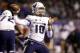 Utah State quarterback Jordan Love (10) looks to throw the ball against Boise State in the second of an NCAA college football game, Saturday, Nov. 24, 2018, in Boise, Idaho. Boise State won 33-24. (AP Photo/Steve Conner)