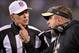CHARLOTTE, NC - DECEMBER 17: Head coach Sean Payton of the New Orleans Saints talks to a referee between plays against the Carolina Panthers in the second quarter during their game at Bank of America Stadium on December 17, 2018 in Charlotte, North Carolina. (Photo by Grant Halverson/Getty Images)
