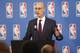 NEW YORK - SEPTEMBER 21: NBA Commissioner Adam Silver speaks to the media after the Board of Governors meetings on September 21, 2018 at the St. Regis Hotel in New York City. NOTE TO USER: User expressly acknowledges and agrees that, by downloading and/or using this photograph, user is consenting to the terms and conditions of the Getty Images License Agreement. Mandatory Copyright Notice: Copyright 2018 NBAE (Photo by Michelle Farsi/NBAE via Getty Images)