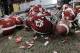 Alabama helmets lay with confetti after overtime of the NCAA college football playoff championship game against Georgia Monday, Jan. 8, 2018, in Atlanta. Alabama won 26-23. (AP Photo/David J. Phillip)