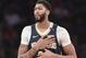 New Orleans Pelicans forward Anthony Davis (23) in the fourth quarter of an NBA basketball game, Friday, Nov. 23, 2018, in New York. (AP Photo/Howard Simmons)