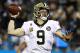FILE - In this Dec. 17, 2018 file photo New Orleans Saints' Drew Brees (9) looks to pass against the Carolina Panthers in the first half of an NFL football game in Charlotte, N.C. Brees is the starting quarterback for the NFC backed by Green Bay’s Aaron Rodgers and the Rams’ Jared Goff for the Pro Bowl which will be played Jan. 27 in Orlando. (AP Photo/Jason E. Miczek, file)