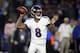 CARSON, CA - DECEMBER 22: Lamar Jackson #8 of the Baltimore Ravens rolls out to pass during the second half of a game against the Los Angeles Chargers at StubHub Center on December 22, 2018 in Carson, California. (Photo by Sean M. Haffey/Getty Images)