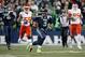 SEATTLE, WA - DECEMBER 23: Quarterback Russell Wilson #3 of the Seattle Seahawks rushes for a first down during the first quarter of the game against the Kansas City Chiefs at CenturyLink Field on December 23, 2018 in Seattle, Washington. (Photo by Otto Greule Jr/Getty Images)