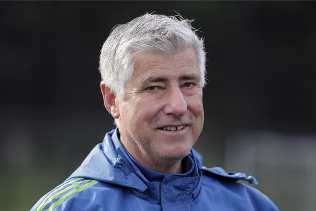 FILE - In this Oct. 27, 2015, file photo, then-Seattle Sounders head coach Sigi Schmid walks off the field following an MLS soccer training session, in Tukwila, Wash. Schmid, the winningest coach in Major League Soccer history who led the LA Galaxy to the first of five MLS Cup titles, has stepped down as coach of the Galaxy. The team said Schmid's resignation was effective immediately Monday, Sept. 10, 2018. Dominic Kinnear was named the interim head coach for the remainder of the season. (AP Photo/Ted S. Warren, File)