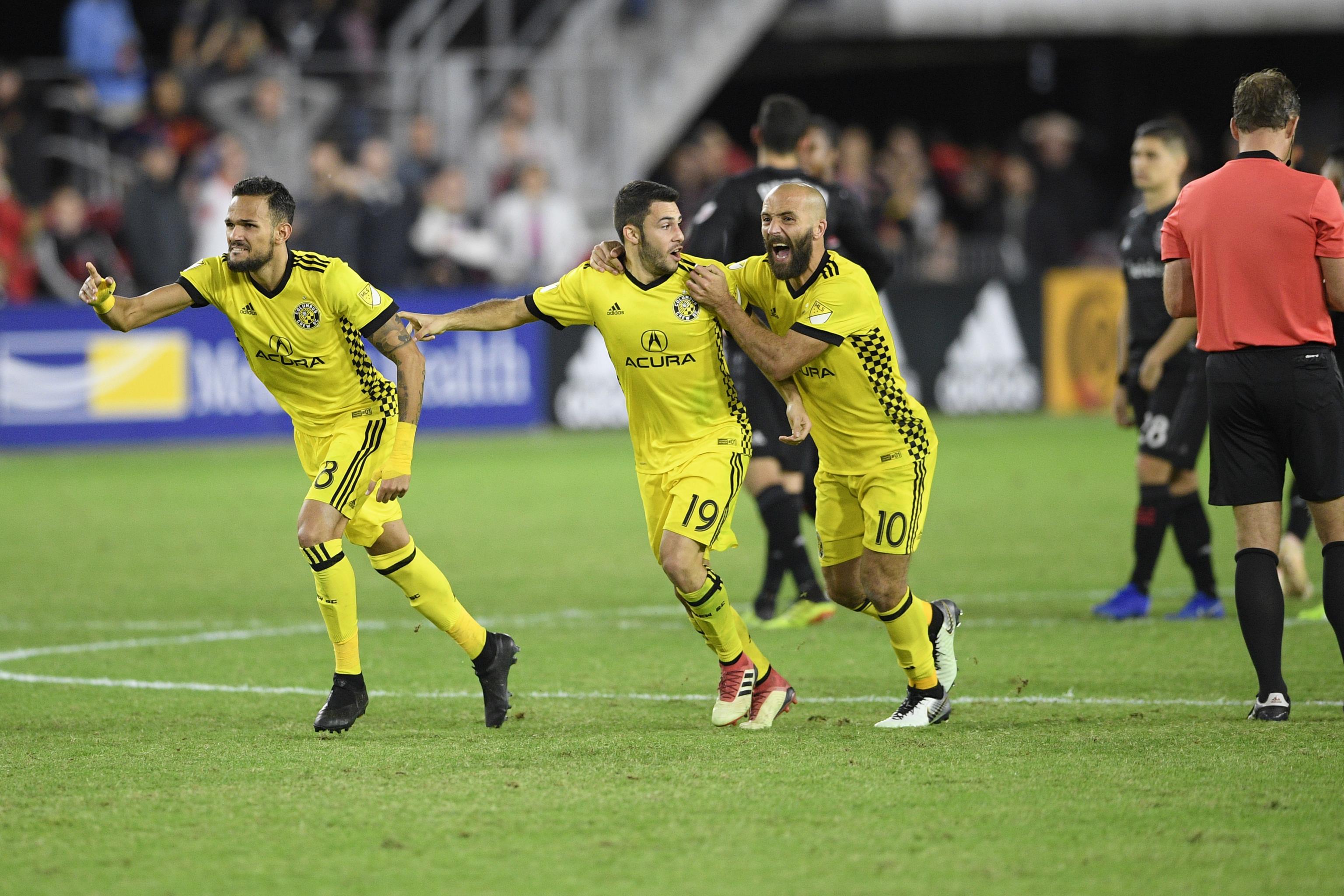 Columbus Crew Home football shirt 2019. Sponsored by Acura