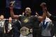 Jon Jones celebrates his victory over Alexander Gustafsson at UFC 232.