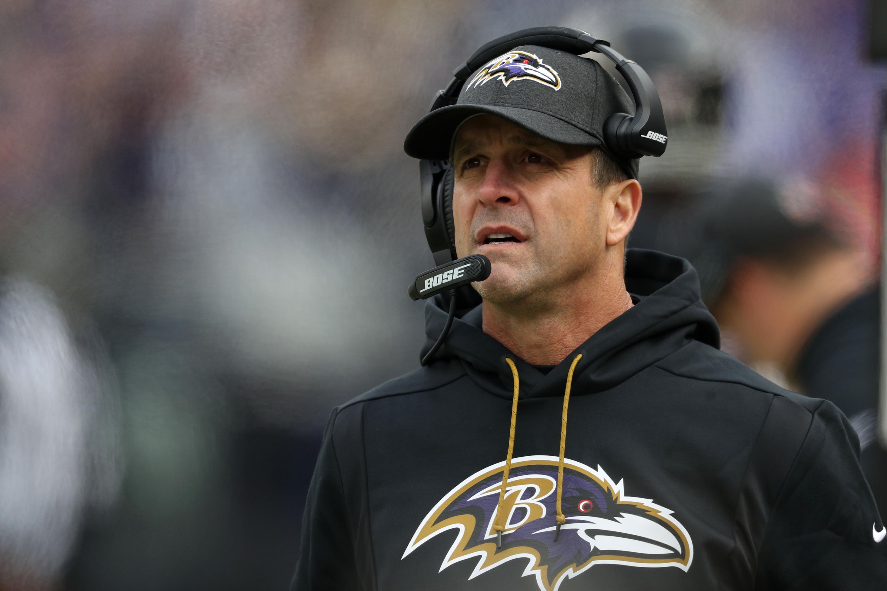 Baltimore ravens head coach john harbaugh hi-res stock photography