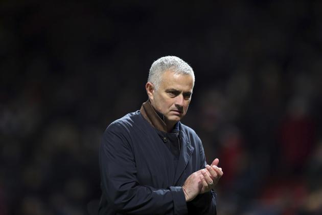 ManU coach Jose Mourinho applauds at the end of the Champions League group H soccer match between Manchester United and Young Boys at Old Trafford Stadium in Manchester, England, Tuesday Nov. 27, 2018. (AP Photo/Jon Super)