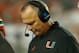 MIAMI GARDENS, FL - NOVEMBER 24: Head coach Mark Richt of the Miami Hurricanes looks on against the Pittsburgh Panthers at Hard Rock Stadium on November 24, 2018 in Miami Gardens, Florida. (Photo by Michael Reaves/Getty Images)