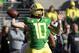 Oregon Ducks quarterback Justin Herbert (10) throws a pass during the first half of the Redbox Bowl NCAA college football game Monday, Dec. 31, 2018, in Santa Clara, Calif. (AP Photo/Tony Avelar)