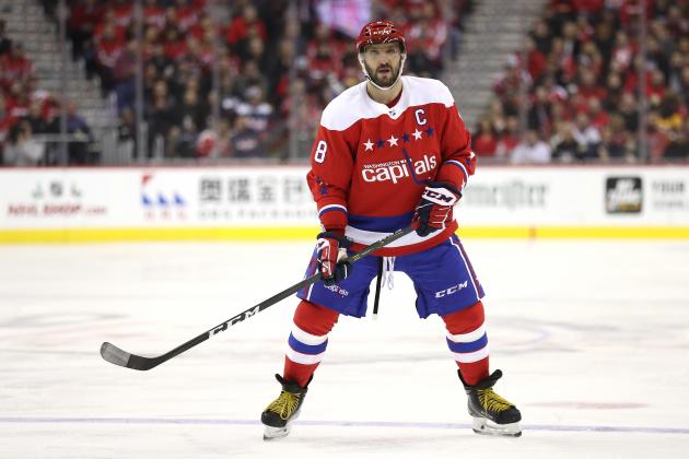 WASHINGTON, DC - DECEMBER 19: Alex Ovechkin #8 of the Washington Capitals looks on against the Pittsburgh Penguins during the second period at Capital One Arena on December 19, 2018 in Washington, DC. (Photo by Patrick Smith/Getty Images)