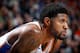 OKLAHOMA CITY, OK - DECEMBER 31: Paul George #13 of the Oklahoma City Thunder looks on against the Dallas Mavericks on December 31, 2018 at Chesapeake Energy Arena in Oklahoma City, Oklahoma. NOTE TO USER: User expressly acknowledges and agrees that, by downloading and or using this photograph, User is consenting to the terms and conditions of the Getty Images License Agreement. Mandatory Copyright Notice: Copyright 2018 NBAE (Photo by Zach Beeker/NBAE via Getty Images)