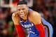 PORTLAND, OR - JANUARY 4: Russell Westbrook #0 of the Oklahoma City Thunder smiles during the game against the Portland Trail Blazers on January 4, 2019 at the Moda Center Arena in Portland, Oregon. NOTE TO USER: User expressly acknowledges and agrees that, by downloading and or using this photograph, user is consenting to the terms and conditions of the Getty Images License Agreement. Mandatory Copyright Notice: Copyright 2019 NBAE (Photo by Cameron Browne/NBAE via Getty Images)